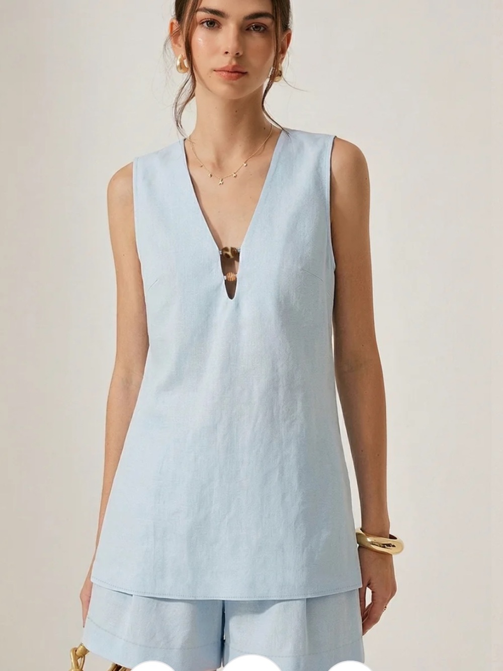 CńMMENSE Sleeveless V-Neck Light Blue Top, and Shorts.